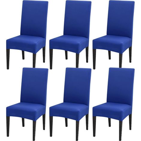 Housses de chaise extensibles bleues lot de 6 pour salle à manger (1/5)