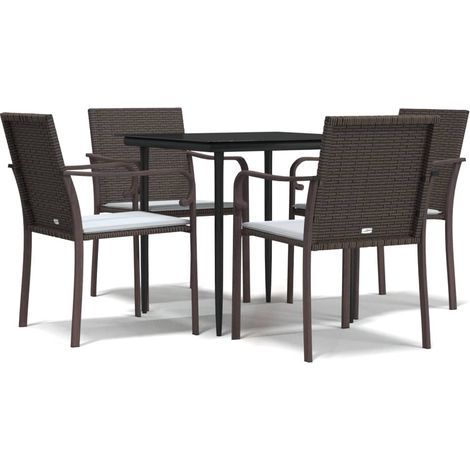 Maison Exclusive - Set Pranzo da Giardino 5pz con Cuscini in Polyrattan e Acciaio (1/5)