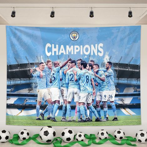 Tapisserie Murale Foot, Écussons Man City,Tissu Peachskin, Pour Salon, Bar, Chambre, Fan Zone, Outils Montage Inclus,03, 150x100cm