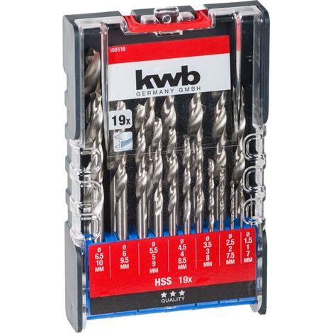 kwb 109119 HSS Metall-Spiralbohrer-Set 19teilig 1 mm, 1.5 mm, 2 mm, 2.5 mm, 3 mm, 3.5 mm, 4 mm, 4.5