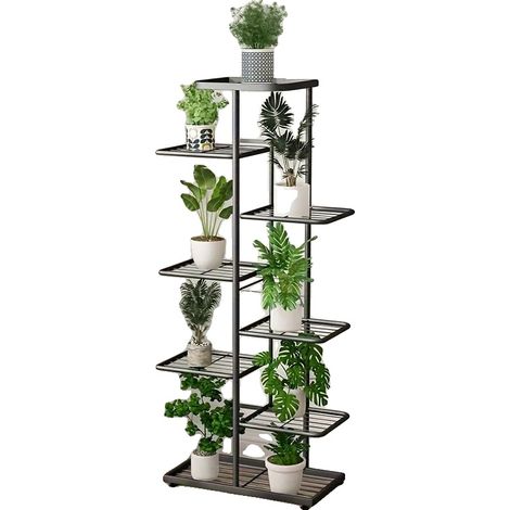 Soporte para plantas, 5 niveles, estructura metálica, 8 niveles - Negro (1/2)