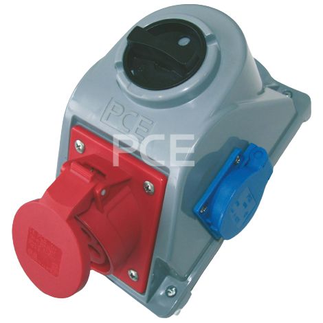 Feste Steckdose mit Schalter 0-1 16A 4P 400V + 2P+Z 230V IP44 Combopol PCE 96061441W