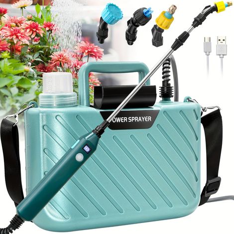 Spruzzatore portatile a batteria da 8 litri 3 ugelli nebulizzatori + asta di prolunga Irrigazione del giardino, prato e terrazza (1/5)