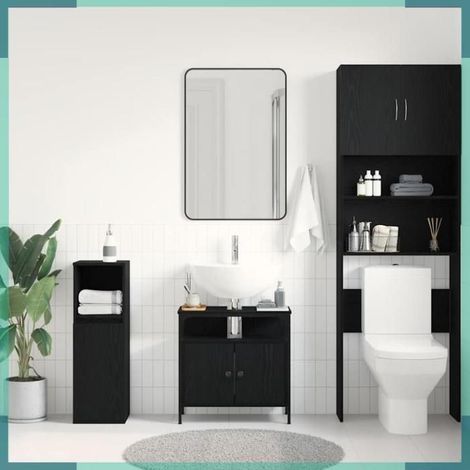 862234 Armoire lavabo de salle de bain chêne noir 60x30x60 cm (1/5)