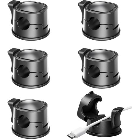 6 supports de câbles auto-adhésifs, serre-câbles rotatifs à 360° avec mécanisme à ressort, gestion des câbles pour bureau, table, mur, voiture, USB, HDMI, audio (1/5)