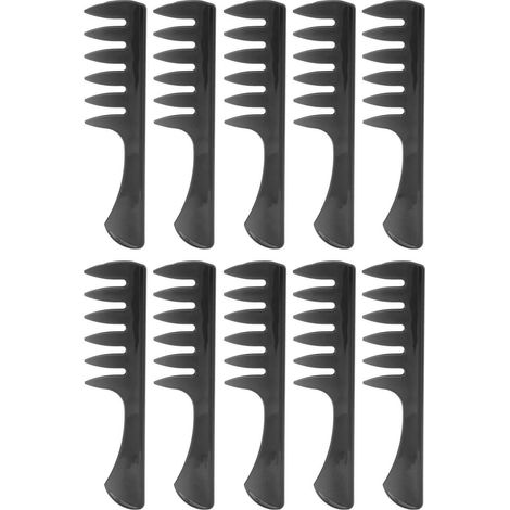 Lot de 10 peignes à dents larges pour homme, style mohawk rétro, avec manche long et finition noire transparente. (1/5)