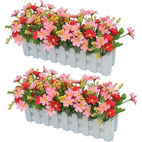 2pcs Gerbera Artificiel avec Clôture en Bois Loggerhead Daisy Fleurs Soie Décoration Artificielles Plantes Pot Faux Chrysanthème (1/4)