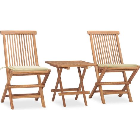 Ensemble à manger de jardin pliable avec coussin 3 pcs-Salon de jardin-Ensemble repas d'extérieur Teck 627220 (1/5)