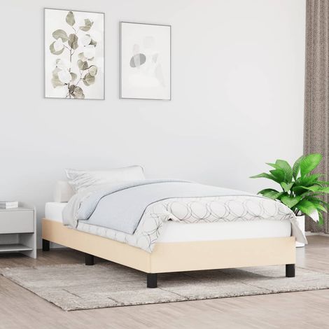 Estructura de cama sin colchón tela crema 90x200 cm