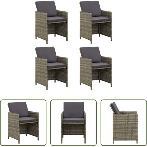 Chaise de salle à manger - Chaises de jardin avec coussins lot de 4 Résine tressée Gris (1/5)