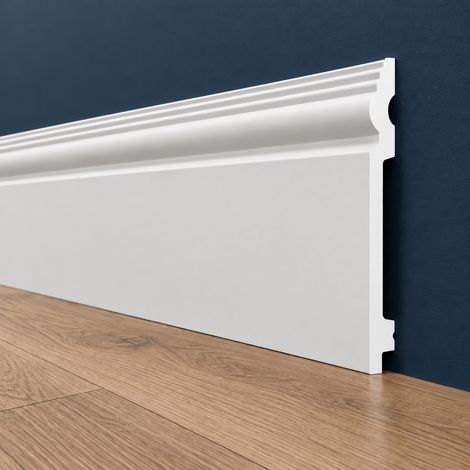pacco da 100ML di Battiscopa RESISTO in polimeri extracompatti mod. SFORZESCO Bianco mis. 200x15mm