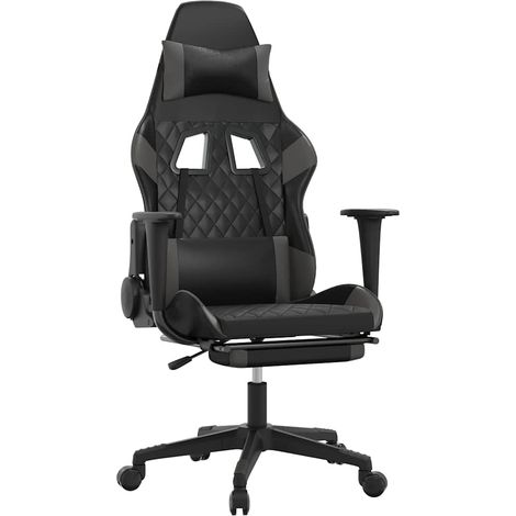 Chaise de jeu Chaise de Gaming de massage avec repose-pied Noir&Gris Similicuir (1/5)
