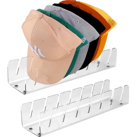 Lot de 2 Porte-Chapeaux en Acrylique Transparent, Organisateur pour 14 Casquettes de Baseball, Crochets Autoportants Sans Installation, Solution peu Encombrante pour Etagères et Tables (1/4)