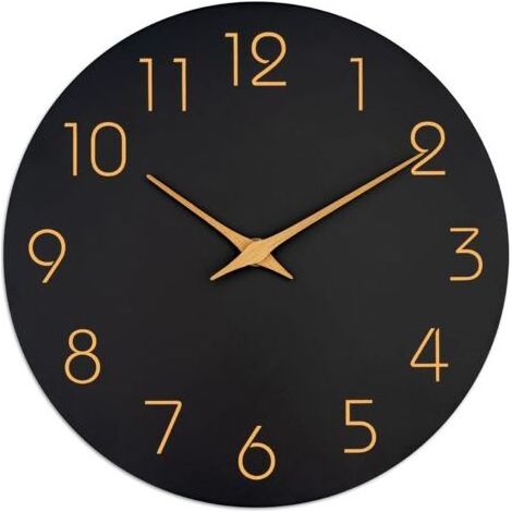 Schwarze Wanduhr mit 14 Zoll Durchmesser, geräuschlos, ohne Ticken, mit roségoldenen Ziffern, minimalistische Dekoration für Schlafzimmer, Wohnzimmer, Küche (schwarz) (1/5)