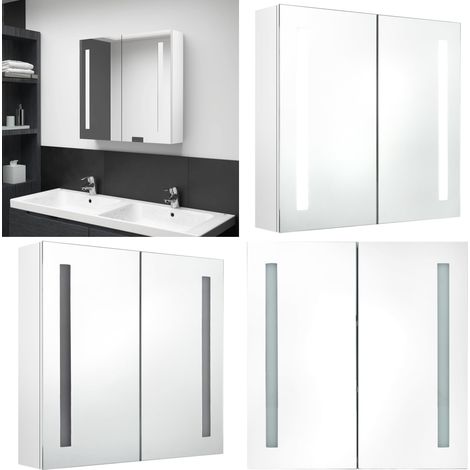 Armario de baño con espejo LED blanco brillante 62x14x60 cm - Armario con espejo - Armario de tocador
