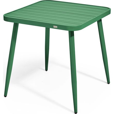 Table de jardin carrée en aluminium vert olive (1/4)