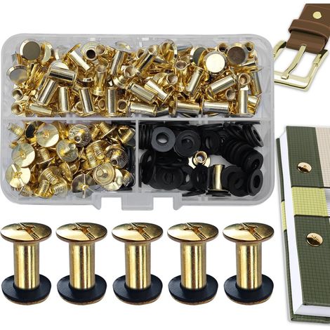 70 Kits Vis Chicago Screws,M512mm Vis de Livre,Rivet a Visser de remplacement en métal pour sacs, livres, colliers, sacs à dos, laisses de chien, laisses (Or) (1/5)