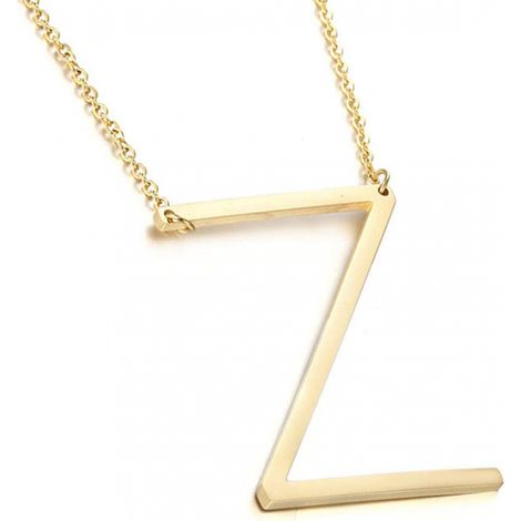 Collier avec initiale latérale plaqué or 18 carats pour femme, grand pendentif lettre, bijou monogramme personnalisé, collier tendance et cadeau idéal pour elle (Z) (1/5)
