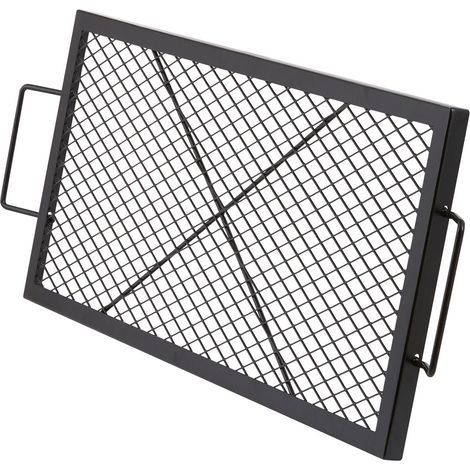Grille de barbecue rectangulaire X-Marks pour foyer extérieur, en acier robuste, avec poignée et support en forme de X, idéale pour les barbecues de camping portables et les fêtes en plein air. Dimens (1/5)