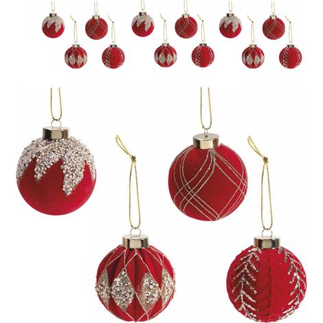 Palline per albero di natale effetto vetro, rosso e oro - Set 12 pezzi, diametro 7,5 centimetri (1/3)