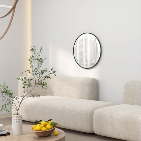 Specchio da parete rotondo 61 cm con cornice in alluminio nero DESVIAE (1/5)