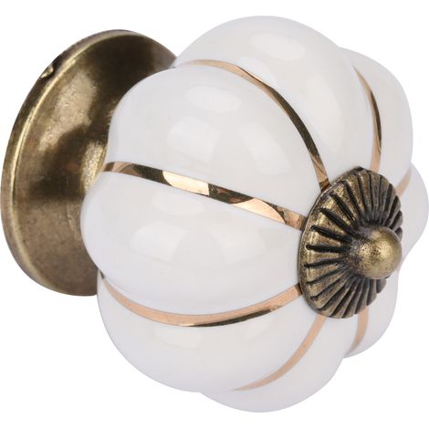 Boutons de porte en céramique en forme de citrouille, poignées de style européen pour meubles de chambre, armoires et tiroirs (blanc) (1/5)