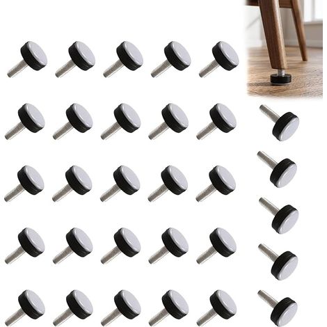 28 Pcs Patins Glisseurs pour Meubles, M6 Patin Meuble Lourd Patin Meuble à Visser, Nivellement, pour Chaises, Meubles, Sols (1/5)