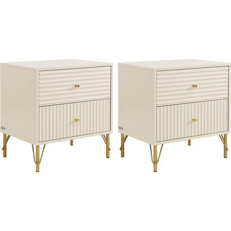 Lot de 2 tables de chevet 2 tiroirs - Beige - LOUREO (1/5)