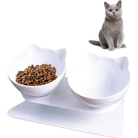 Gamelle pour Chat, Double Gamelle Chat Surélevée, Inclinable à 15° Bol pour Chat, Bol pour Animaux de Compagnie, Gamelle pour Chat Disponible pour Les Chats et Les Chiots (1/5)