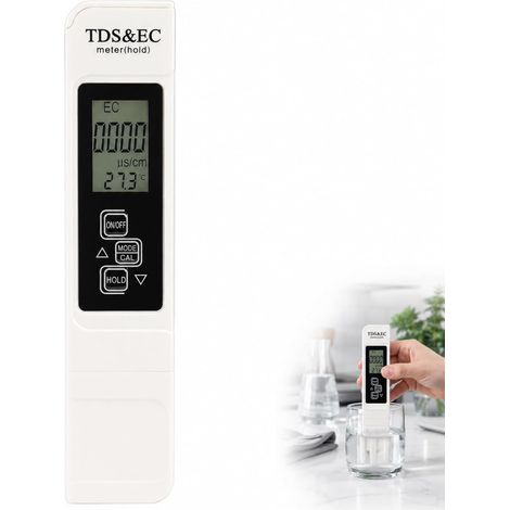 Testeur Qualité Eau TDS EC 3 en 1 Numérique LCD, Stylo Mesure Conductivité Température 0-9999 ppm 0-9999 µS/cm, Testeur Eau Portable pour Eau Potable Aquarium Piscine Hydroponie (1/5)