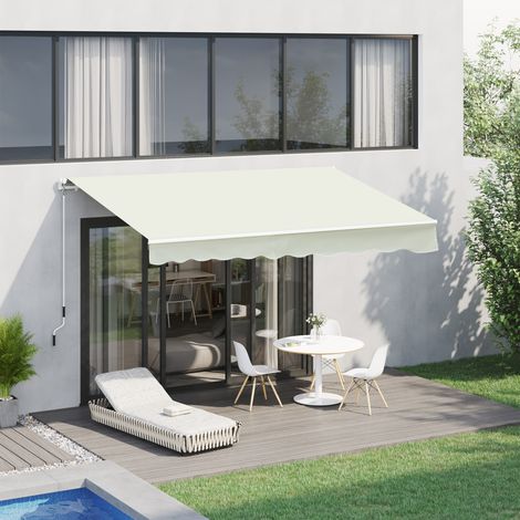 Outsunny Manuelle Markise 295 x 245 cm, mit Kurbel, verstellbarer Neigungswinkel 45°-85°, Aluminium und 280 g/m² Polyester, für Terrasse, Balkon und Garten, Creme