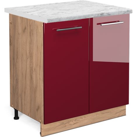 Armario bajo para fregadero Fame-Line, Rojo Burdeos alto brillo, 80 cm , ET Mármol, Vicco