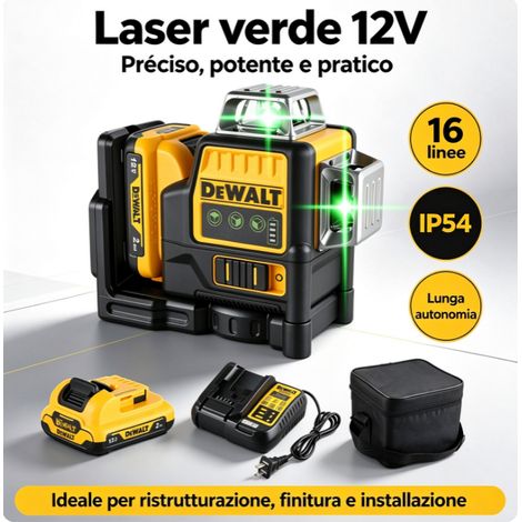 DEWALT DW089LG Livella Laser 360 Verde Autolivellante Kit Completo Batteria 12V + Caricabatterie Pronto all’Uso