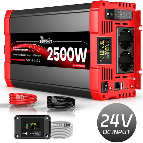 Onduleur pur sinus 24V vers 230V, 2500W continu 5000W crête, onduleur pour installation solaire (1/5)