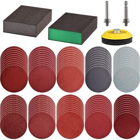 Lot 100 Disques Abrasifs 75mm pour Perceuse, Papier Ponçage Auto-agrippant P80-3000 avec Plateau 6,35mm et Éponge (1/5)