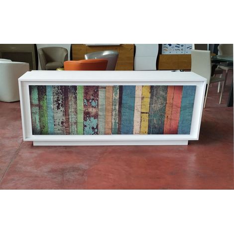 Madia linea Pure 4 ante in finitura Bianco laccato opaco serigrafata color wood (1/4)