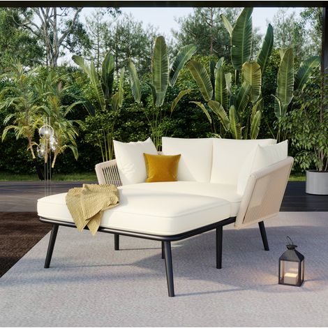 divano seduta esterno con cuscini intreccio beige HAVRYA (1/5)