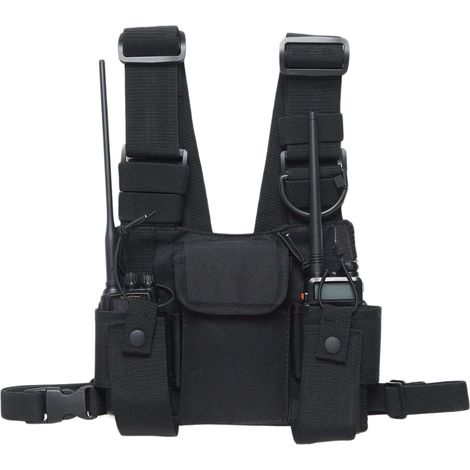 Harnais de poitrine pour talkie-walkie, en nylon résistant, bretelles réglables, port mains libres, étui de poitrine avant, gilet avec système de fixation rapide. (1/5)