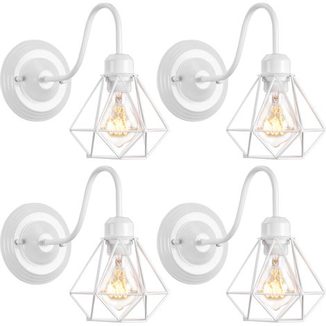Applique Murale Intérieur Vintage Industrielle Luminaire Eclairage Cage Diamant en Métal Blanc 4PCS (1/5)