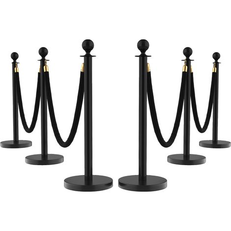 Set di barriere per il controllo della folla, realizzate in resistente acciaio inox, con corde in velluto, nere - 6 pali e 4 corde (1/2)