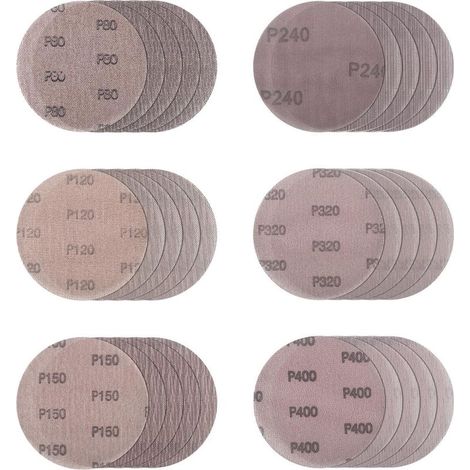 Ø 125 mm Lot de 30 disques abrasifs en maille Sans poussière Pour le ponçage de surfaces dures, bois, vernis, métal (80/120/150/240/320/400) (1/5)