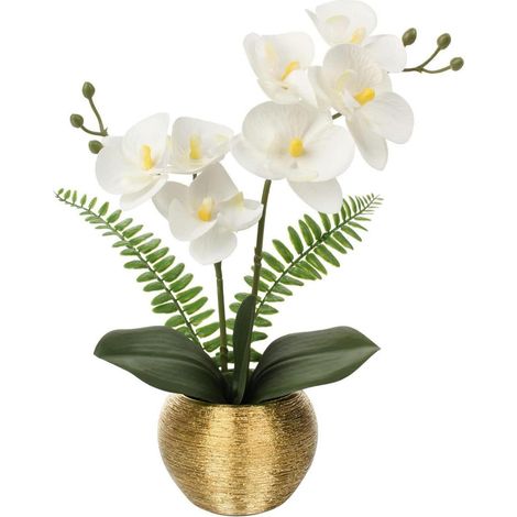 Kunstblume Orchidee Künstlich im Goldfarbenen Topf 33 cm - Real-Touch Blüten (1/5)