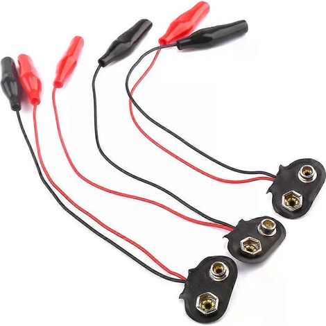 Lot de 3 pinces pour piles 9V avec support de câble et clip de fixation (18 cm). Pince crocodile double. (1/4)