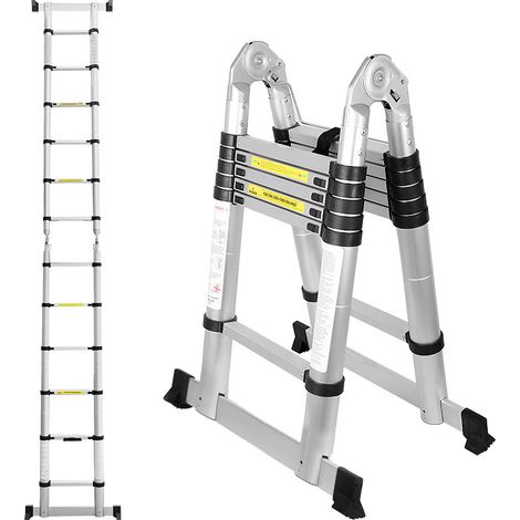 SWANEW Scala telescopica Alu Argento Scala pieghevole 1,9M+1,9M A Quadro Scala con barra di sostegno Scala in alluminio Estensibile Scala scorrevole Antiscivolante Scala multiuso che può sopportare fi (1/5)