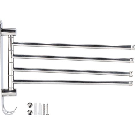 Toallero de pared de acero inoxidable con 4 brazos plegables y rotación de 180° para baño y cocina. (1/5)