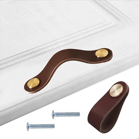 CYRILL - Set di 2 maniglie per mobili in pelle fatte a mano - Pomelli per maniglie in pelle - per mobili da cucina, armadi (1/5)