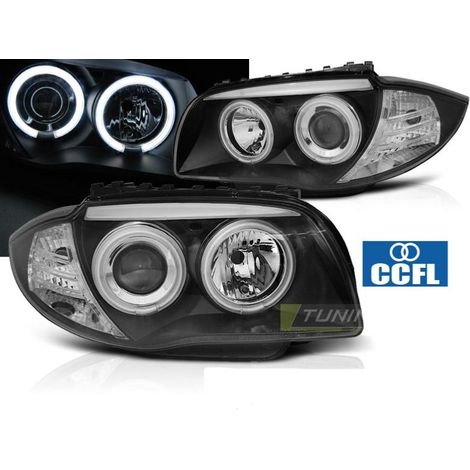 Paire feux phares BMW E81/E82/E87/E88 04-11 Angel Eyes CCFL Noir-33022174