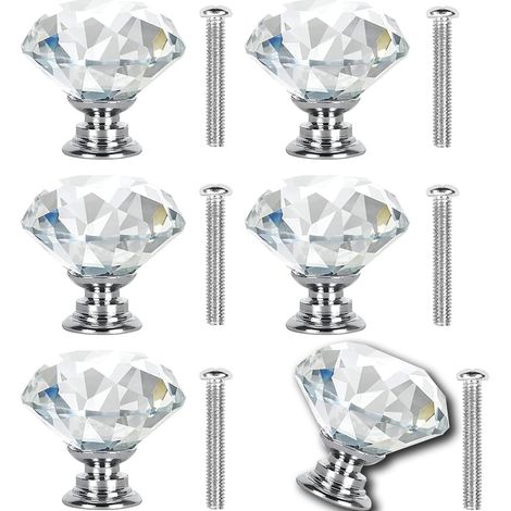 Poignet Armoire Cristal, Diamant En Verre Cristal Clair, Bouton De Meuble, Bouton De Porte De Placard, Boutons De Meubles En Verre, Boutons De Porte Pour Armoires Placards, PoignéEs De Tiroir (1/5)
