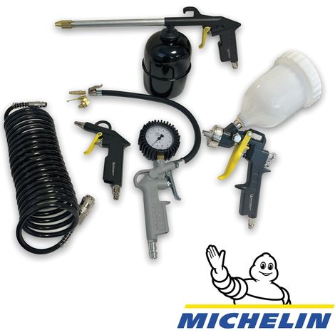 Michelin – Kit 8 accessoires pour compresseur – Pulvérisateur alu 1L – Pistolet peinture 1L – Soufflette – Flexible spirale 5m (1/5)