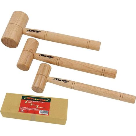 Neilsen 3pc Wooden Mallet Woodworking Carpentry Hammer 1.25" 1.5" 2" Set